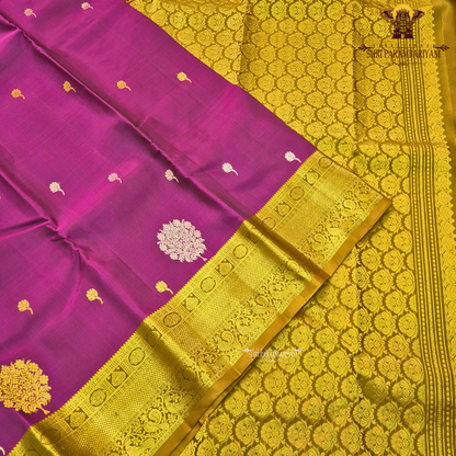 Rich Magenta Purple with Antique Gold Zari Border Saree
