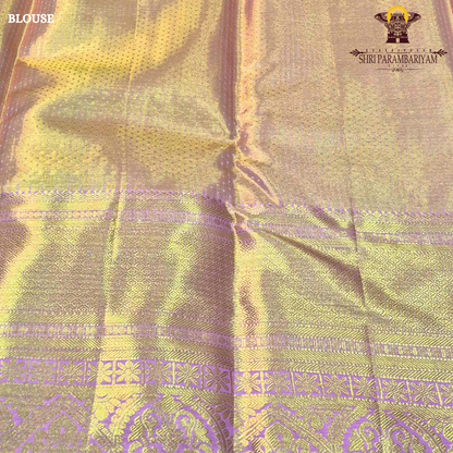 A vibrant and eye-catching combination of parrot green and rich lavender pink Saree