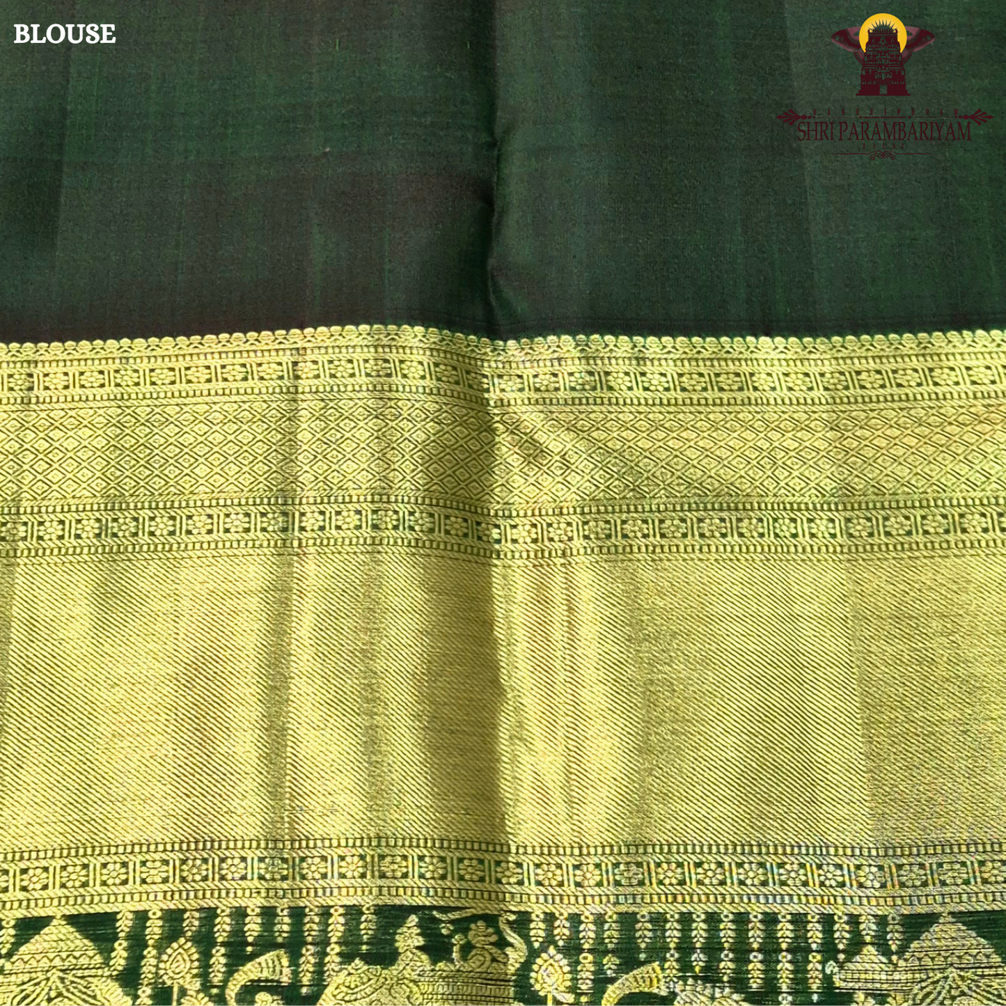 A rich dual-tone combination of olive green and antique gold Saree