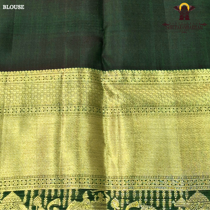 A rich dual-tone combination of olive green and antique gold Saree