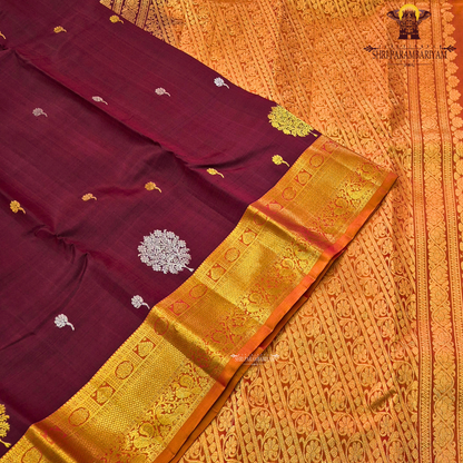Deep Maroon / Wine Red with Rich Gold & Rust Orange Zari Border Saree