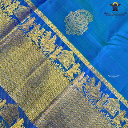 A stunning Royal Blue with Peacock Blue dual-tone shade Saree