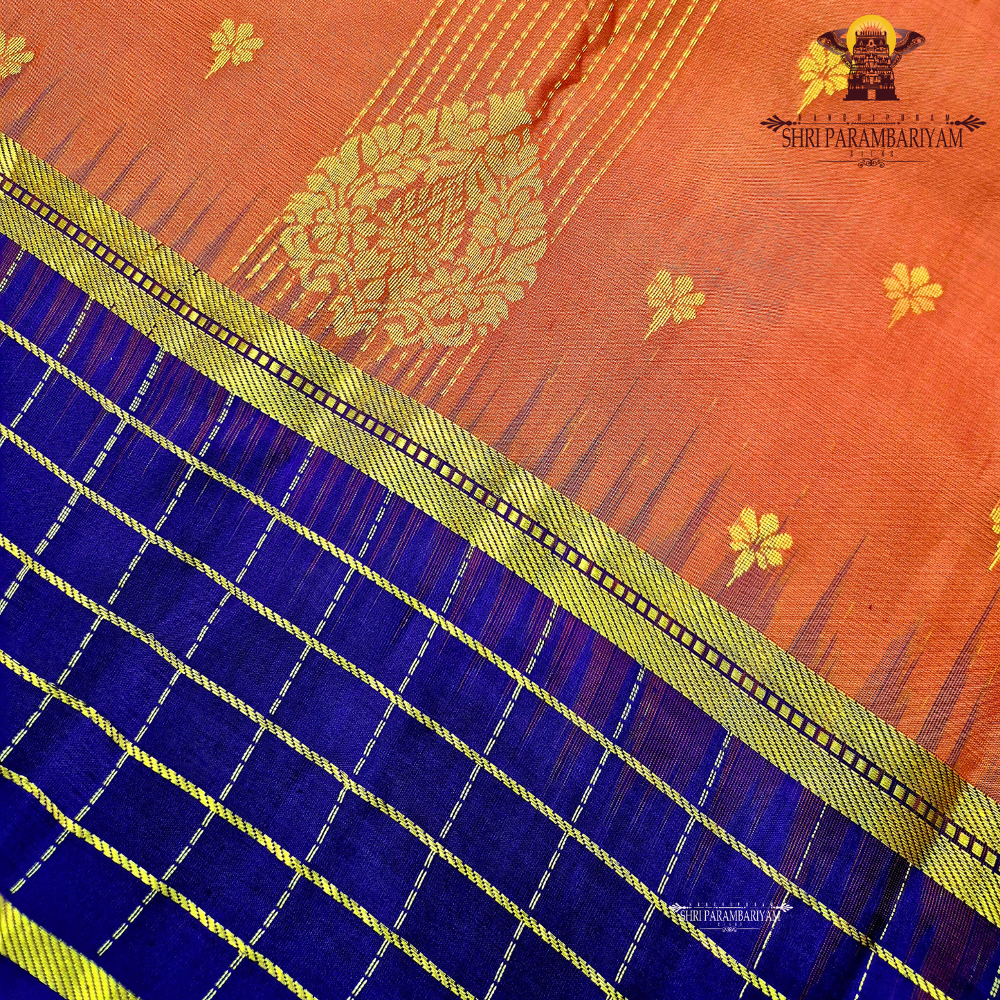 A striking reddish-orange (rust orange) Saree