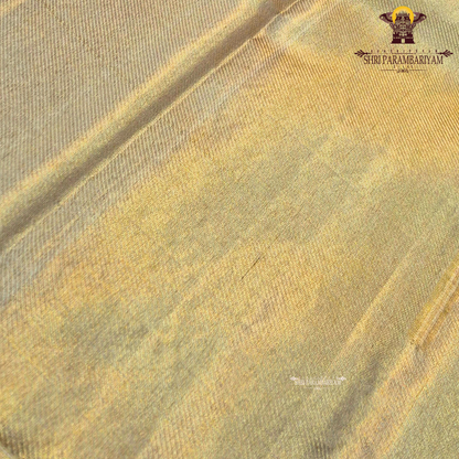 A sophisticated light gold (champagne gold) shade that gives a soft metallic Saree