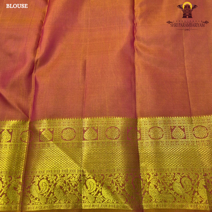 Bright Rani Pink with Rich Gold Zari & Rust Orange Border Saree