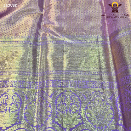 A graceful dual-tone combination of pastel pista green and soft lavender purple Saree