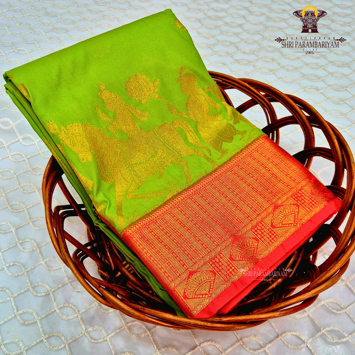 Bright parrot green Saree
