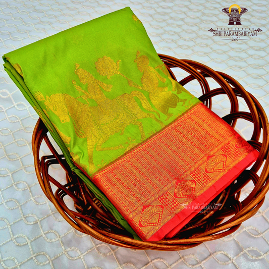 Bright parrot green Saree