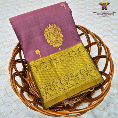 Elegant Dusty Mauve / Ash Rose with Antique Gold Zari Border Saree