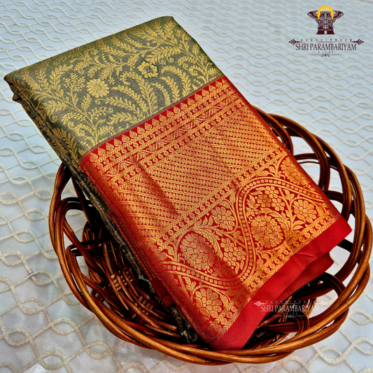 Rich olive green Tissue Saree