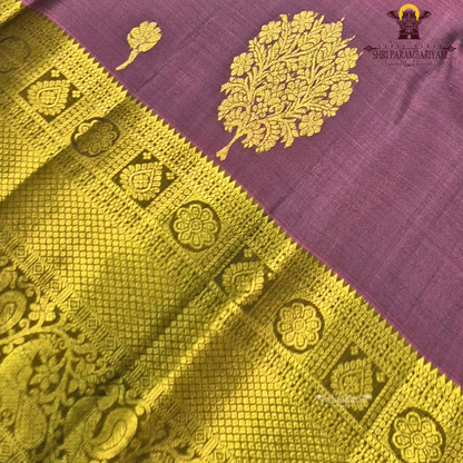Elegant Dusty Mauve / Ash Rose with Antique Gold Zari Border Saree