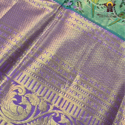 A refreshing dual-tone of mint green (pista green) and soft lavender purple Saree