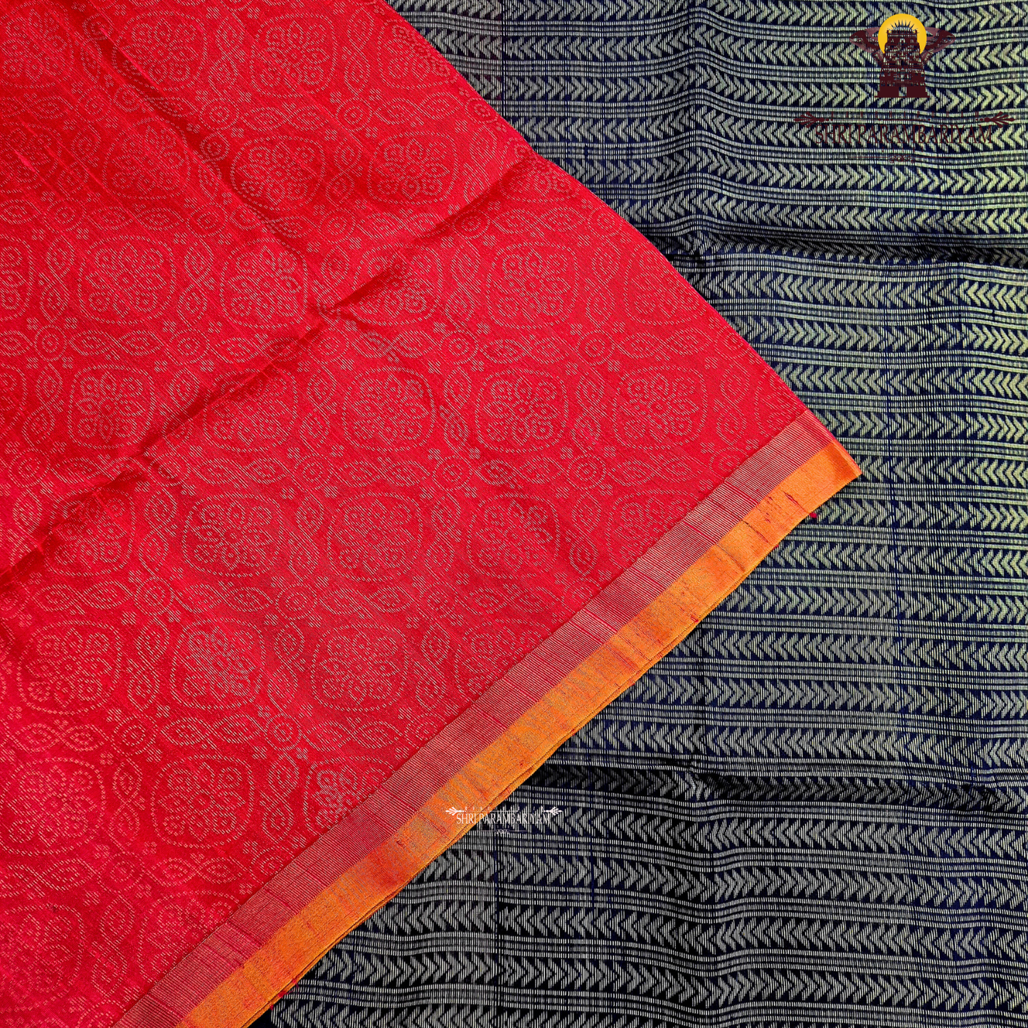 Vibrant ruby red with self-woven tonal motifs Saree