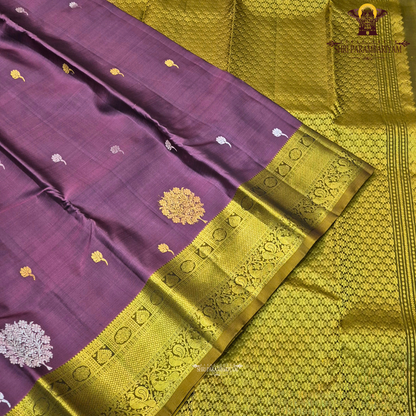 Elegant Dusty Mauve / Ash Rose with Antique Gold Zari Border Saree
