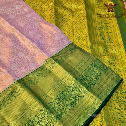 Soft pastel lavender / light mauve with Rich parrot green Border Saree