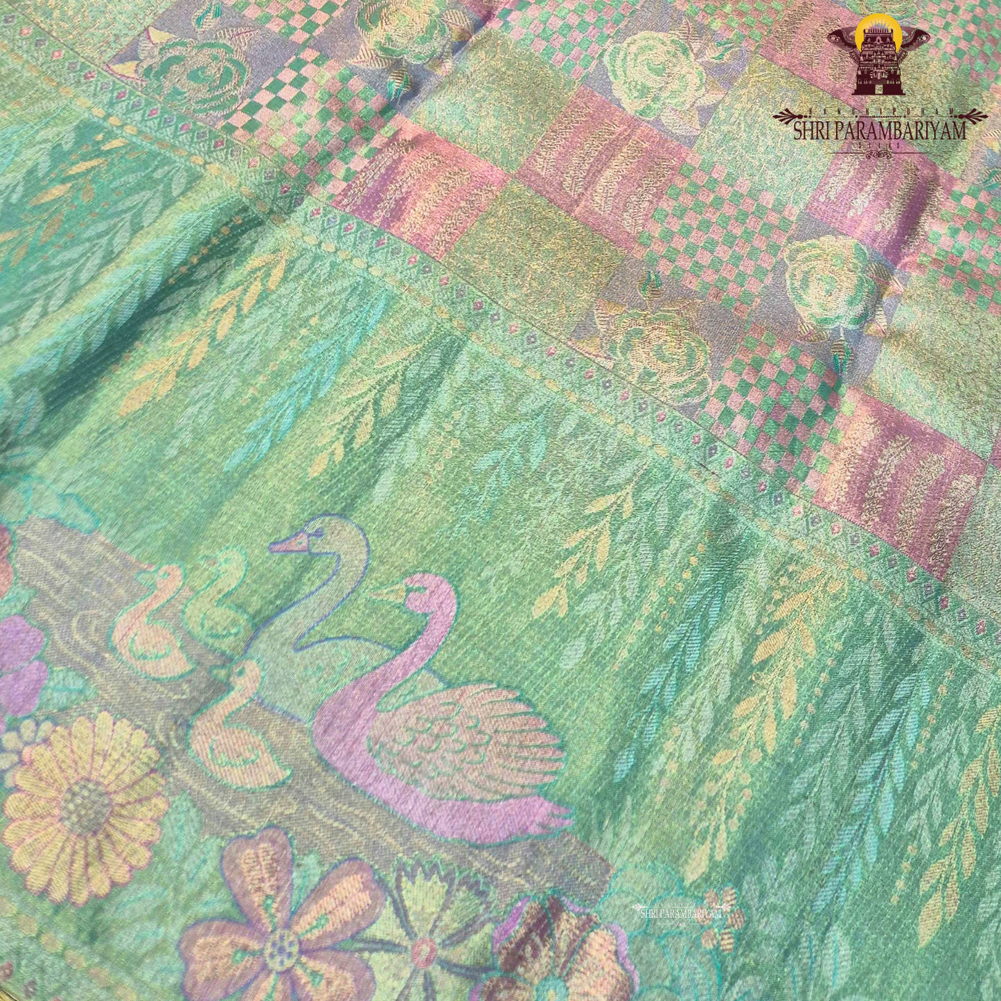 Pastel Mint Green / Sea Green with Antique Gold with multi-tone pastel Saree