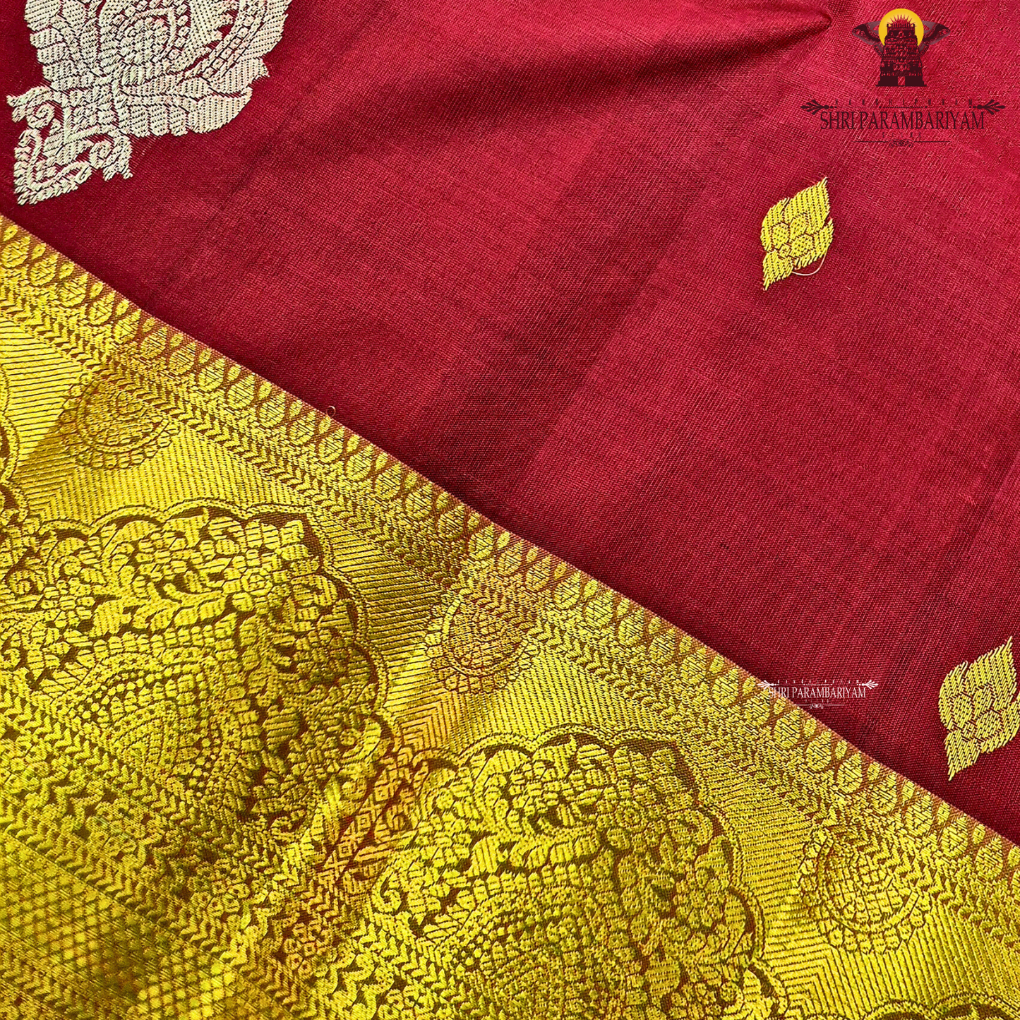 Classic Deep Red with Rich Gold Zari Border and Green Selvedge Saree