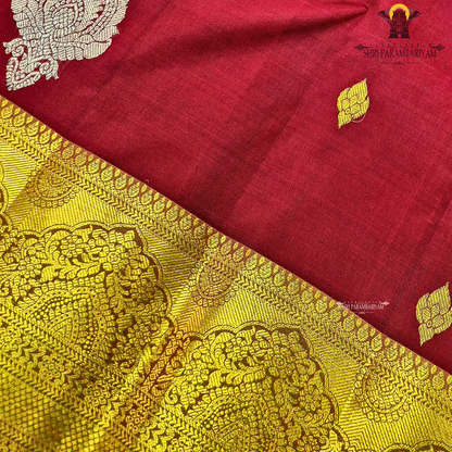 Classic Deep Red with Rich Gold Zari Border and Green Selvedge Saree