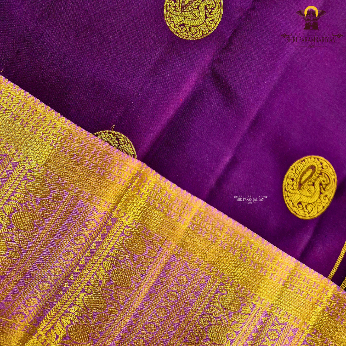 A luxurious deep violet body that radiates regal charm and sophistication Saree