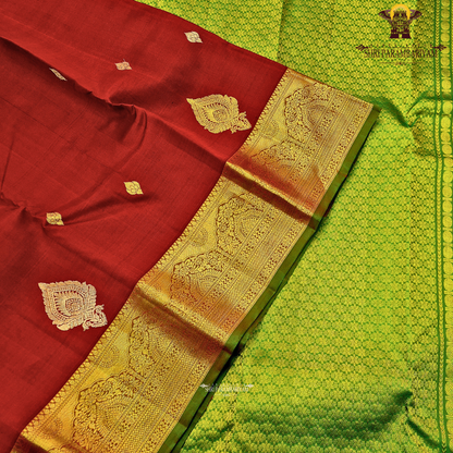 Classic Deep Red with Rich Gold Zari Border and Green Selvedge Saree