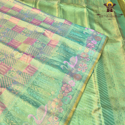 Pastel Mint Green / Sea Green with Antique Gold with multi-tone pastel Saree