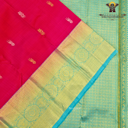 Bright Rani Pink body with a contrasting Peacock Blue / Aqua Green Saree