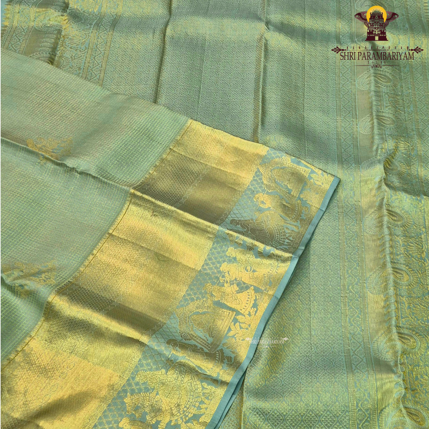 A refreshing blend of pastel pista green / mint green body paired Saree