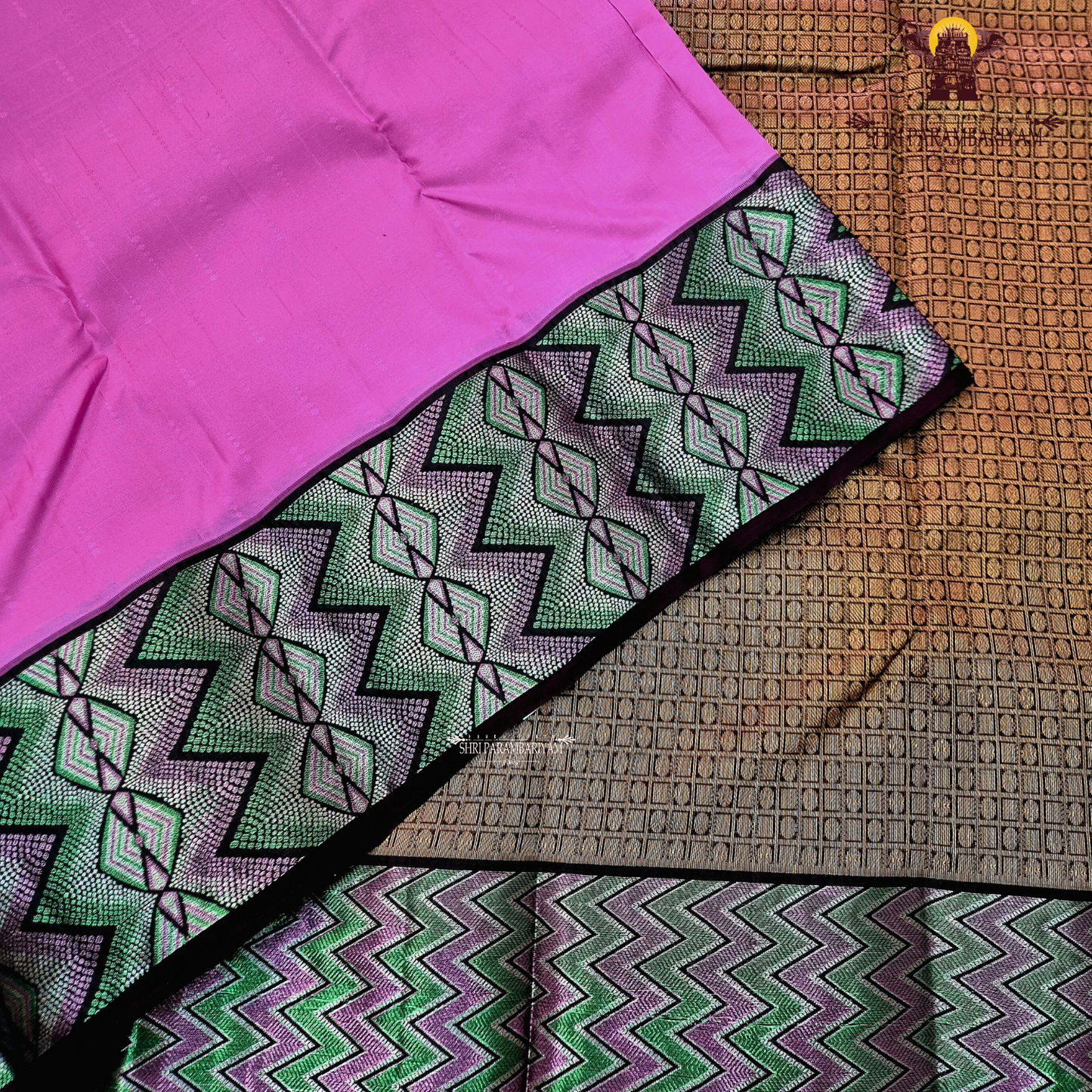 Bright Pink Brown Contrast Border Saree