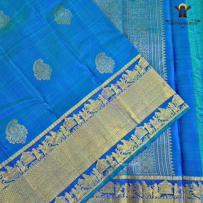 A stunning Royal Blue with Peacock Blue dual-tone shade Saree