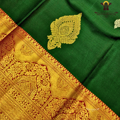 Rich Bottle Green with Grand Gold Zari Border & Red Selvedge Saree