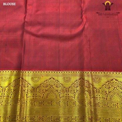 Rich Bottle Green with Grand Gold Zari Border & Red Selvedge Saree