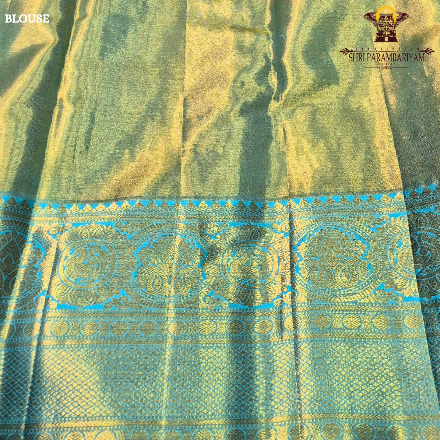 A beautiful blend of pastel multicolor shades featuring soft pink, peach, and mint green checks on the body, paired with a rich turquoise blue border Saree