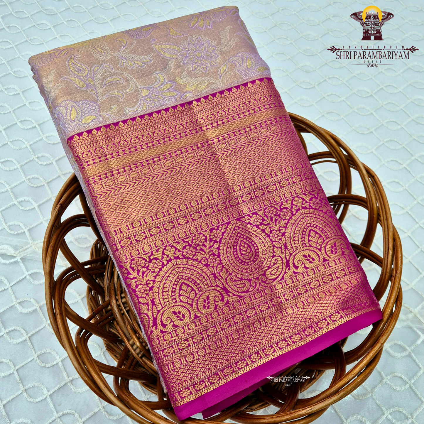 Soft champagne beige with a hint of lavender sheen Saree