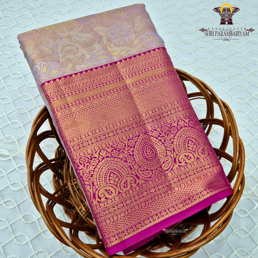 Soft champagne beige with a hint of lavender sheen Saree