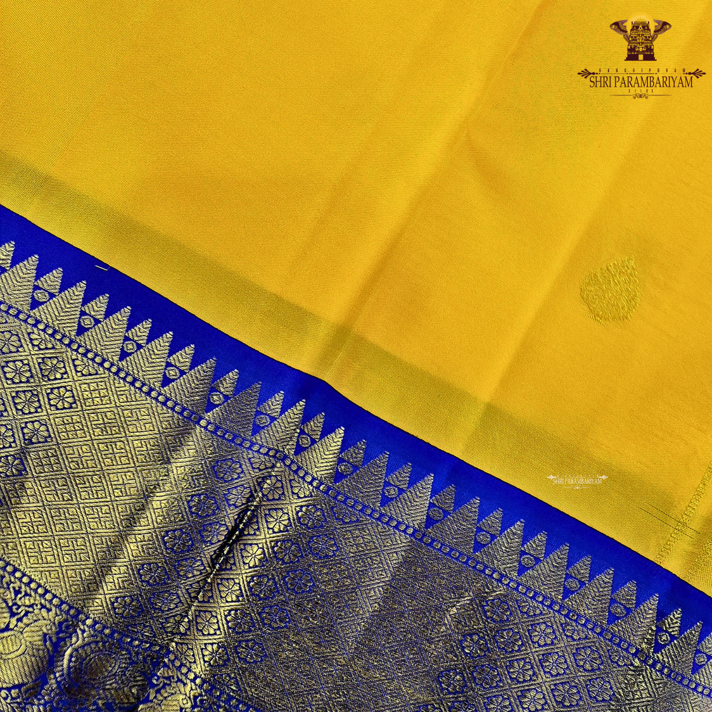 A radiant turmeric yellow body adorned with elegant zari buttas Saree