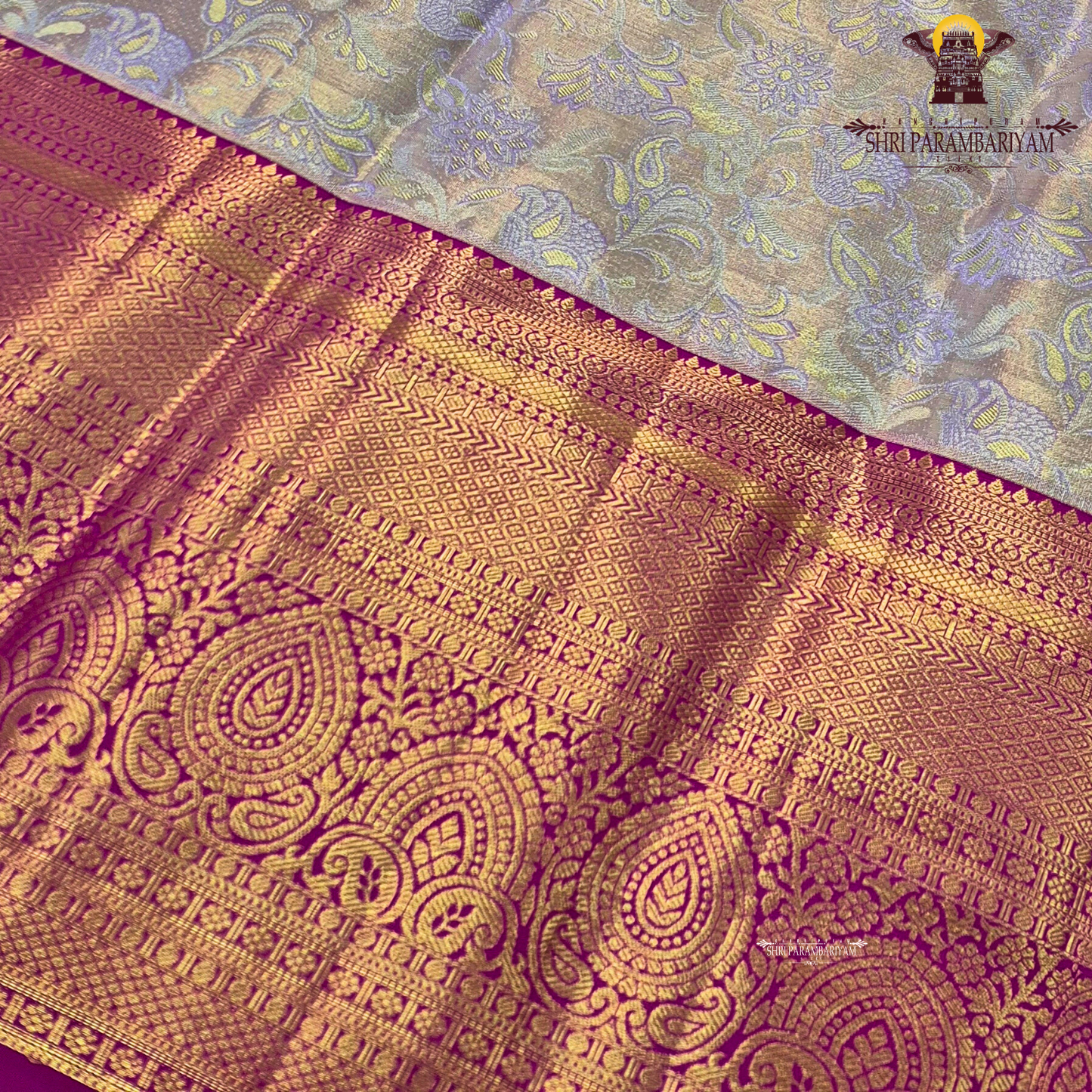 Soft champagne beige with a hint of lavender sheen Saree