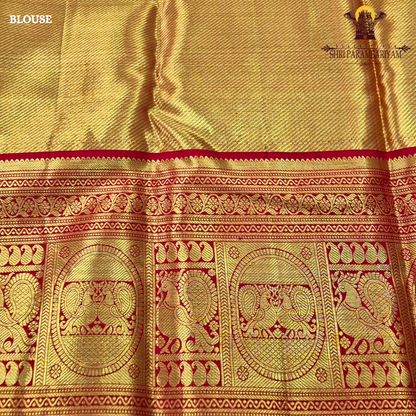 Bright lemon yellow with Contrast deep red border Saree