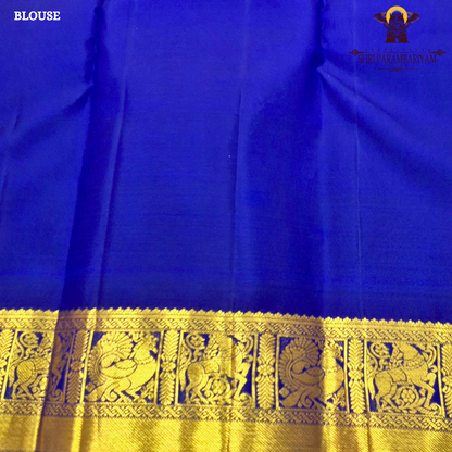 Rani Pink body with Royal Blue border and Green edge Saree