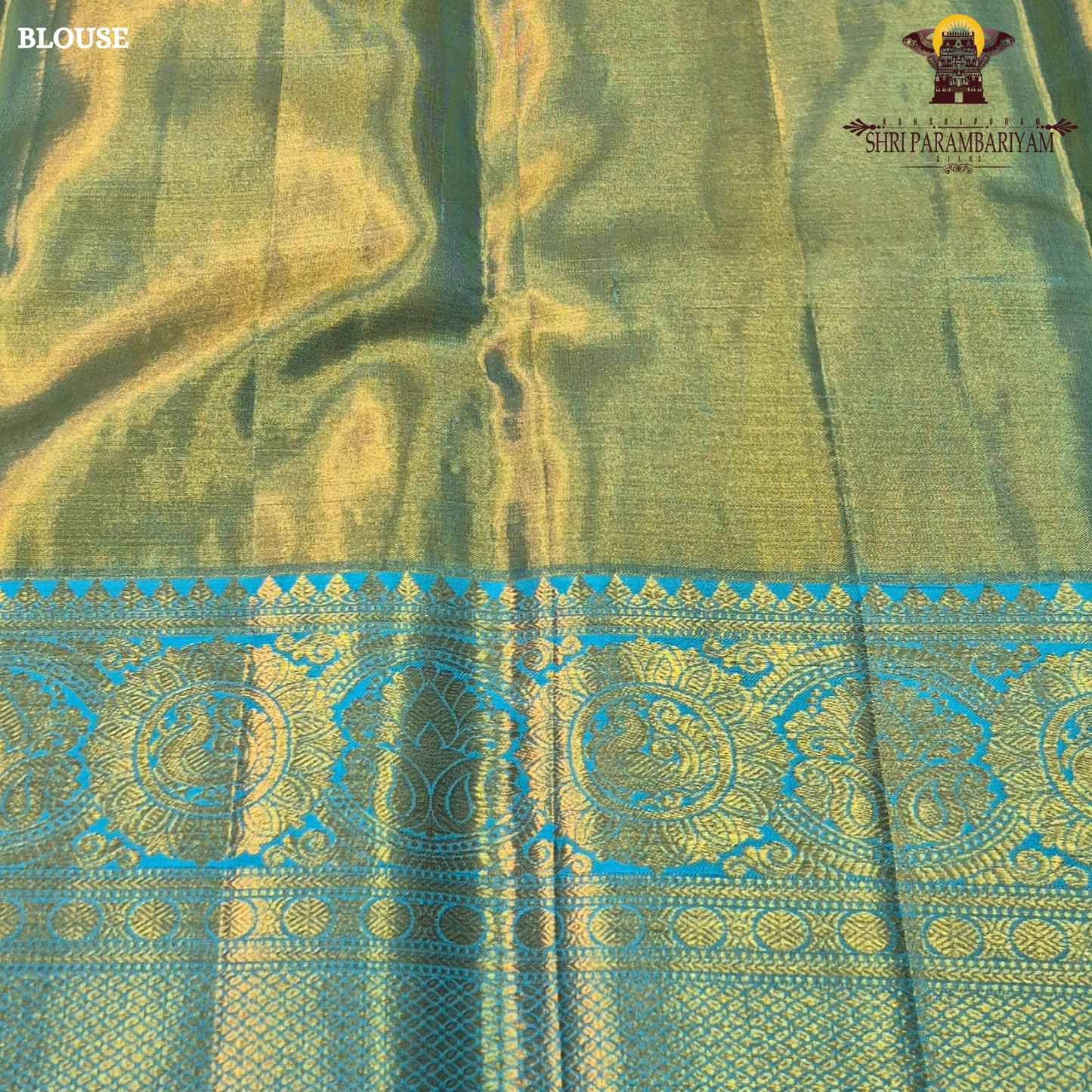 A rich dual-tone combination featuring golden tissue with pastel mint green Saree