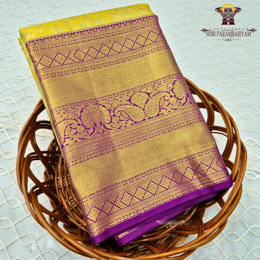 Bright sunshine yellow with golden tissue sheen Saree