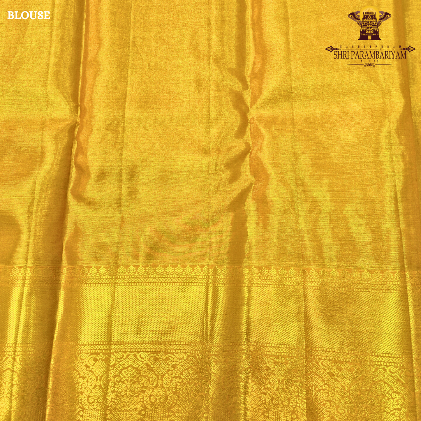 Rich golden tissue body with a rusty orange / copper-toned pallu Saree