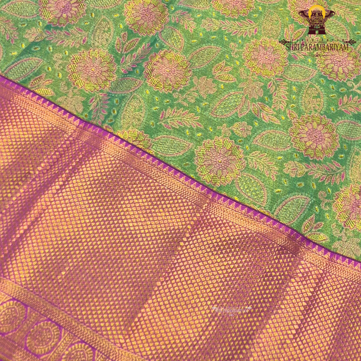 A beautiful leaf green base with pink with magenta-pink border Saree