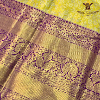 Bright sunshine yellow with golden tissue sheen Saree