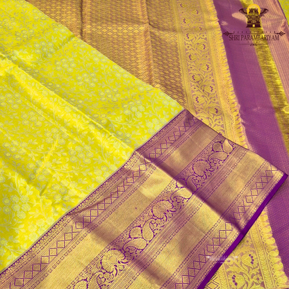 Bright sunshine yellow with golden tissue sheen Saree