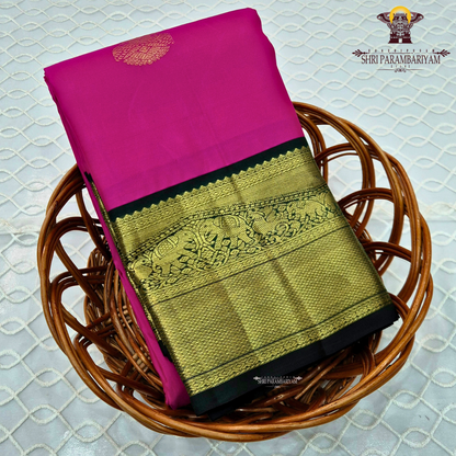 Bright Rani Pink body with Bottle Green border Saree