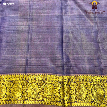 Teal Blue body with Gold zari 2-inch border and contrast Lavender-Purple edge Saree