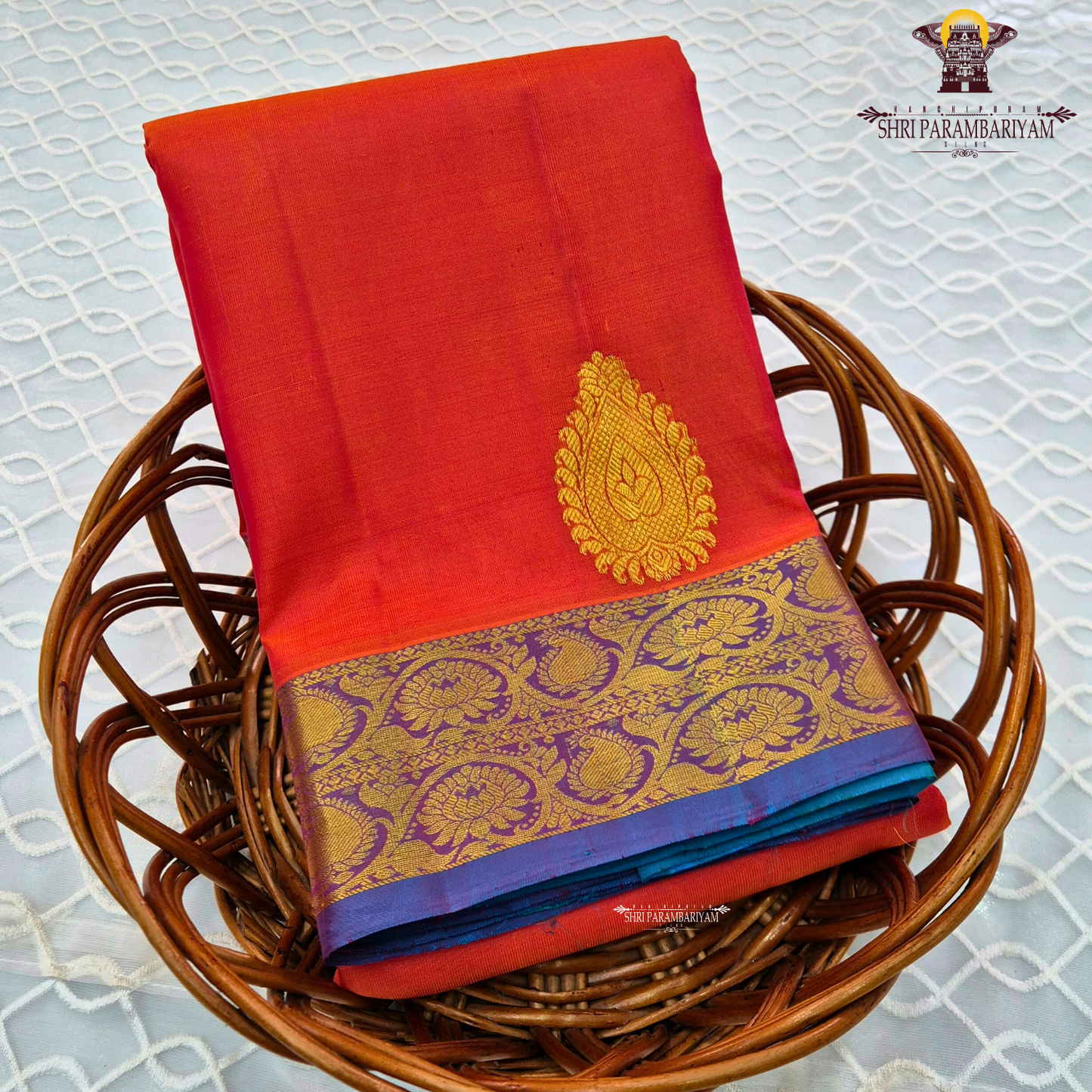 Bright Vermilion Red / Orange-Red Saree