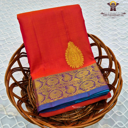 Bright Vermilion Red / Orange-Red Saree