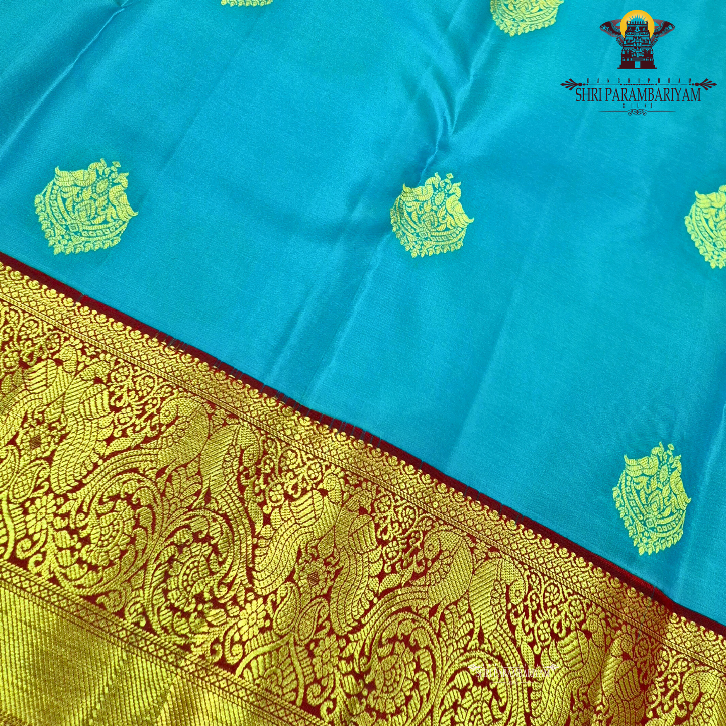 A rich Peacock Blue body highlighted with a beautiful Saree