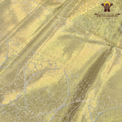 A soft champagne gold / pale gold tissue body with a subtle ivory undertone Saree